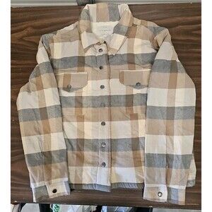 Lucky Brand Plaid Flannel Snap Front Jacket Faux Sherpa Coat Womens L